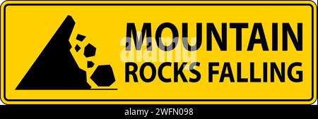 Road Warning Sign, Mountain Rocks Falling Symbol Stock Vector