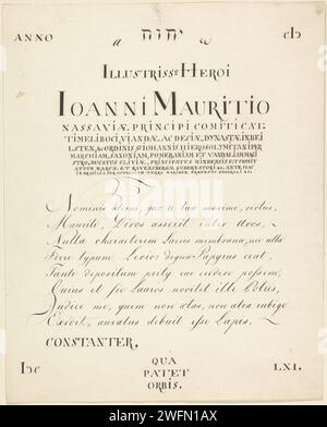 Document at the portrait of Johan Maurits, Count of Nassau-Siegen, 1661    paper. ink Stock Photo