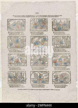 Here you see youthful students / Jesu Apostles Besentig [(...)], 1765 - 1767 print Leaf with 12 performances of stories from the New Testament. Under each image a four -line fresh and a reference to the corresponding Bible text. Numbered in the middle: 70. publisher: Amsterdamprint maker: Netherlands paper letterpress printing New Testament. the Revelation of John, the Apocalypse Stock Photo