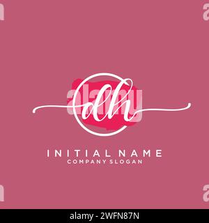DH Initial handwriting logo with circle Stock Vector