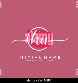 HU Initial handwriting logo with circle Stock Vector