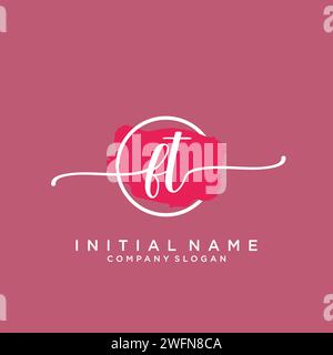 FT Initial handwriting logo with circle Stock Vector