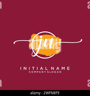 JU Initial handwriting logo with circle Stock Vector