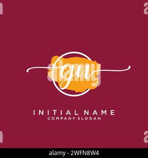 GU Initial handwriting logo with circle Stock Vector