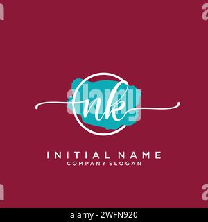 NK Initial handwriting logo with circle Stock Vector