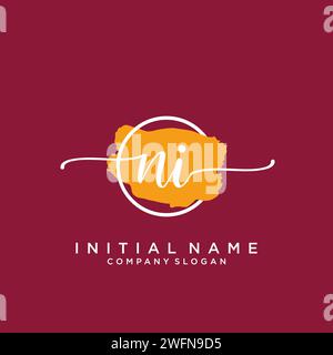 NI Initial handwriting logo with circle Stock Vector