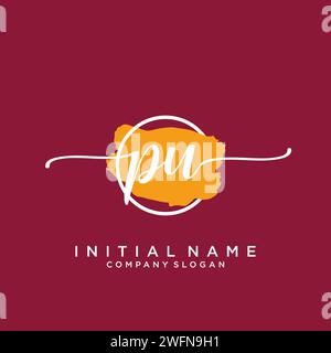 PU Initial handwriting logo with circle Stock Vector
