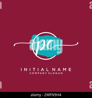 PC Initial handwriting logo with circle Stock Vector