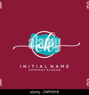 OK Initial handwriting logo with circle Stock Vector