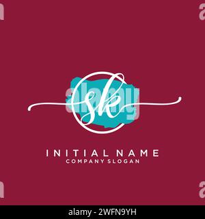 SK Initial handwriting logo with circle Stock Vector