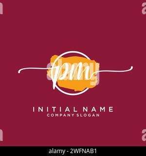PM Initial handwriting logo with circle Stock Vector