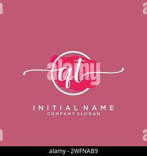 QT Initial handwriting logo with circle Stock Vector