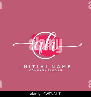 QH Initial handwriting logo with circle Stock Vector