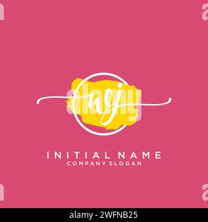 WJ Initial handwriting logo with circle Stock Vector
