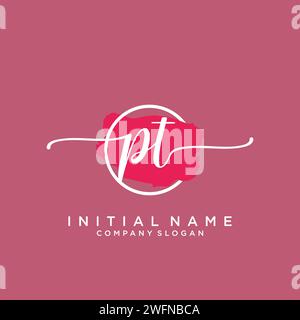 PT Initial handwriting logo with circle Stock Vector
