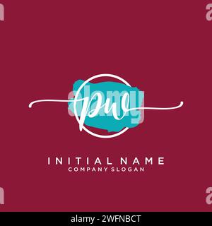 PW Initial handwriting logo with circle Stock Vector