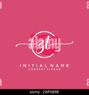 ZT Initial handwriting logo with circle Stock Vector