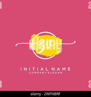 ZV Initial handwriting logo with circle Stock Vector