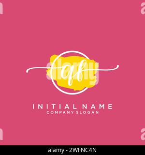 QF Initial handwriting logo with circle Stock Vector