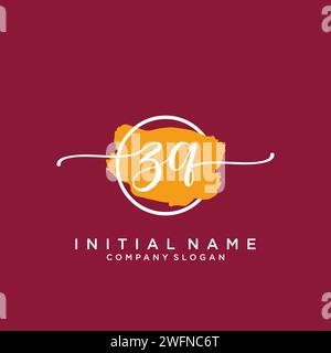 ZQ Initial handwriting logo with circle Stock Vector