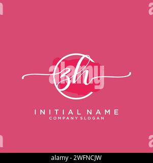 ZH Initial handwriting logo with circle Stock Vector