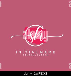 SH Initial handwriting logo with circle Stock Vector