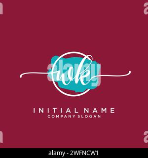 WK Initial handwriting logo with circle Stock Vector