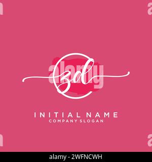 ZD Initial handwriting logo with circle Stock Vector