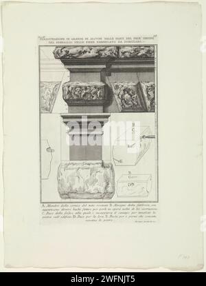 Restantten Van de Curia Hostilia Te Rome, Giovanni Battista Piranesi, c. 1756 - c. 1757 print Remnants and details of stones of the Curia Hostilia in Rome (identified on print as the Menagerie of Emperor Domitian). Title in the middle. Numbered in the top left: Tom. Iv. Numbered at the top right: LV. Explanatory list of letters in STUDMARGE. Rome paper etching ruin of a building  architecture Court hostile Stock Photo