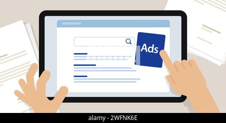 Ads in search engine result page marketing ad digital placement Stock Vector