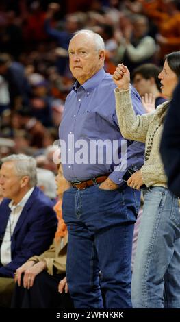 Charlottesville, VA, USA. 31st Jan, 2024. Nolan Ryan watches a NCAA Men's Basketball game between the Notre Dame Fighting Irish and the University of Virginia Cavaliers at John Paul Jones Arena in Charlottesville, VA. Justin Cooper/CSM/Alamy Live News Stock Photo