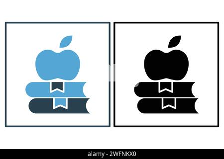 apple and book icon. icon related to traditional gift for teachers, education. solid icon style. element illustration Stock Vector