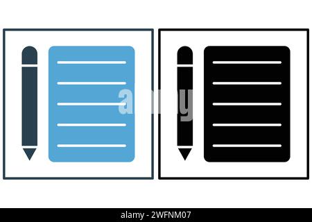 Pencil and Notepad icon. icon related to lesson planning and note-taking. solid icon style. element illustration Stock Vector