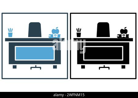 Teacher desk icon. icon related to workspace of a teacher. solid icon style. element illustration Stock Vector