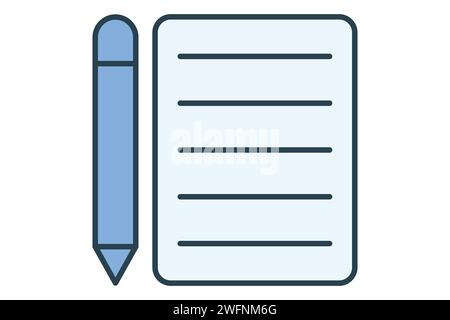 Pencil and Notepad icon. icon related to lesson planning and note-taking. flat line icon style. element illustration Stock Vector