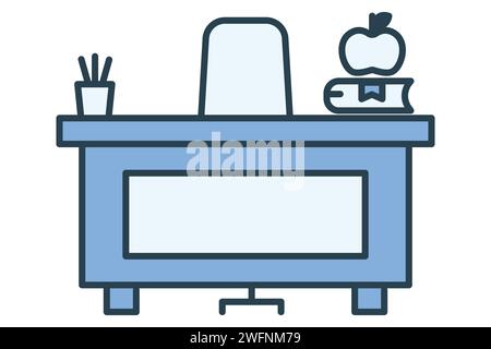 Teacher desk icon. icon related to workspace of a teacher. flat line icon style. element illustration Stock Vector