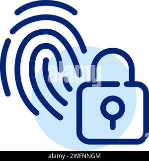 Biometric data security. Fingerprint and lock symbol. Pixel perfect, editable stroke Stock Vector