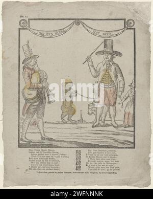 It his Lord with Beere, Dirk van Lubeek, 1791 - 1812 print On the left a musician playing on a bagpipe. On the right a duller with two trained bears. Under the image a twenty -line verse in two columns. Numbered in the top left: No. 20. Rotterdam paper letterpress printing bagpipe, musette - CC - out of doors. bears (circus performance) Stock Photo
