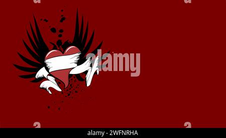 red winged heart tattoo ink sticker background card in vector format Stock Vector