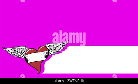 red winged heart tattoo sticker background postal card in vector format Stock Vector