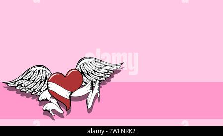 winged heart tattoo background postal card in vector format Stock Vector