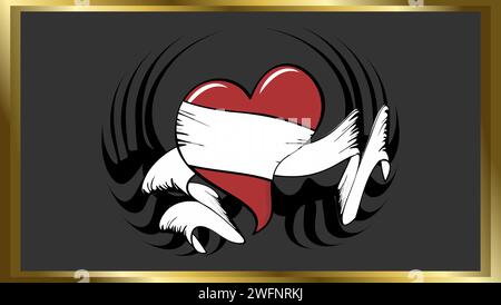 winged heart tattoo ink sticker background postal card in vector format Stock Vector