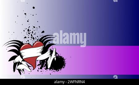 red winged heart tattoo ink background postal card in vector format Stock Vector