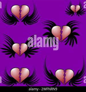 red winged heart tattoo ink sticker pack collection in vector format Stock Vector