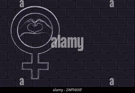 Gender sign and heart shape drawn in chalk on a brick wall. The hashtag #inspirationinclusion is written in chalk Inspire inclusivity. Banner template Stock Vector