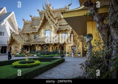 A view of the Golden building toilet at the White Temple. The 'Wat Rong Khun' most commonly known as the 'White Temple' was designed and constructed by famous Thai artist Chalermchai Kositpipat and opened to visitors in 1997. The Temple attracts a large number of visitors daily, both locals and tourists which makes it the number 1 attraction in Chiang Rai, Northern Thailand. (Photo by Guillaume Payen / SOPA Images/Sipa USA) Stock Photo