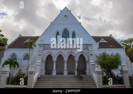 St. Andrew's Presbyterian Kirk Church on Duke Street at Market Street in historic downtown Nassau, New Providence Island, Bahamas. Stock Photo