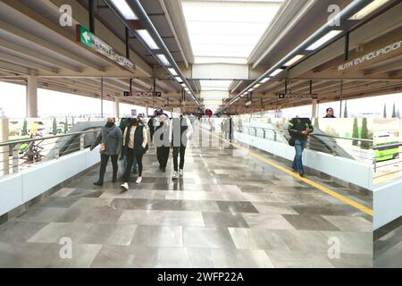 Non Exclusive: Passengers make the first trip on Tlahuac-Mixcoac station section of the Line 12 Mexico City Metro, after more than 2 years of inactivi Stock Photo