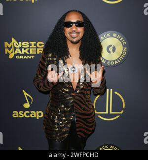 West Hollywood, USA. 31st Jan, 2024. Mondaii arrives at The Black Music Action Coalition Music Maker Dinner held at Delilah in West Hollywood, CA on Wednesday, January 31, 2024 (Photo By Juan Pablo Rico/Sipa USA) Credit: Sipa USA/Alamy Live News Stock Photo