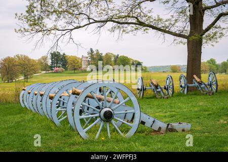 Some Replica cannons at Valley Forge National Historical Park, Revolutionary War encampment, northwest of Philadelphia, in Pennsylvania, USA Stock Photo